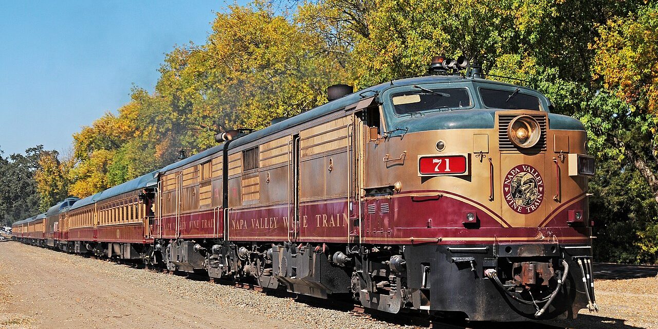 Napa Valley Wine Train running past vines in the Napa Valley